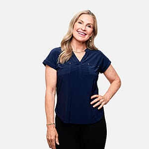Joi De Vivre Navy Knit Top With 2 Front Pockets-M
