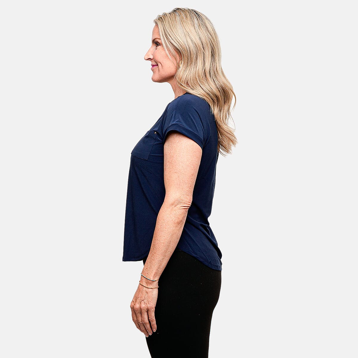 Joi De Vivre Navy Knit Top With 2 Front Pockets-M image number 2