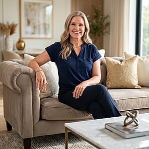 Joi De Vivre Navy Knit Top With 2 Front Pockets-XL