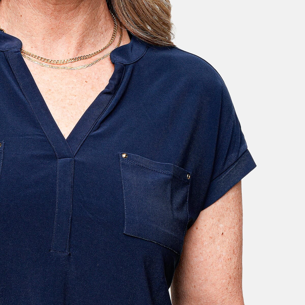 Joi De Vivre Navy Knit Top With 2 Front Pockets-XL image number 4