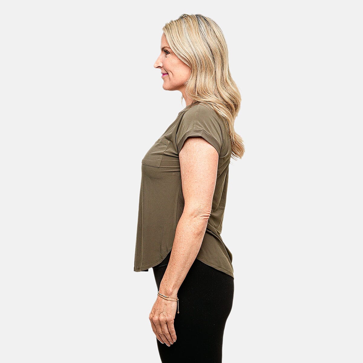 Joi De Vivre Olive Green Knit Top With 2 Front Pockets-L image number 2