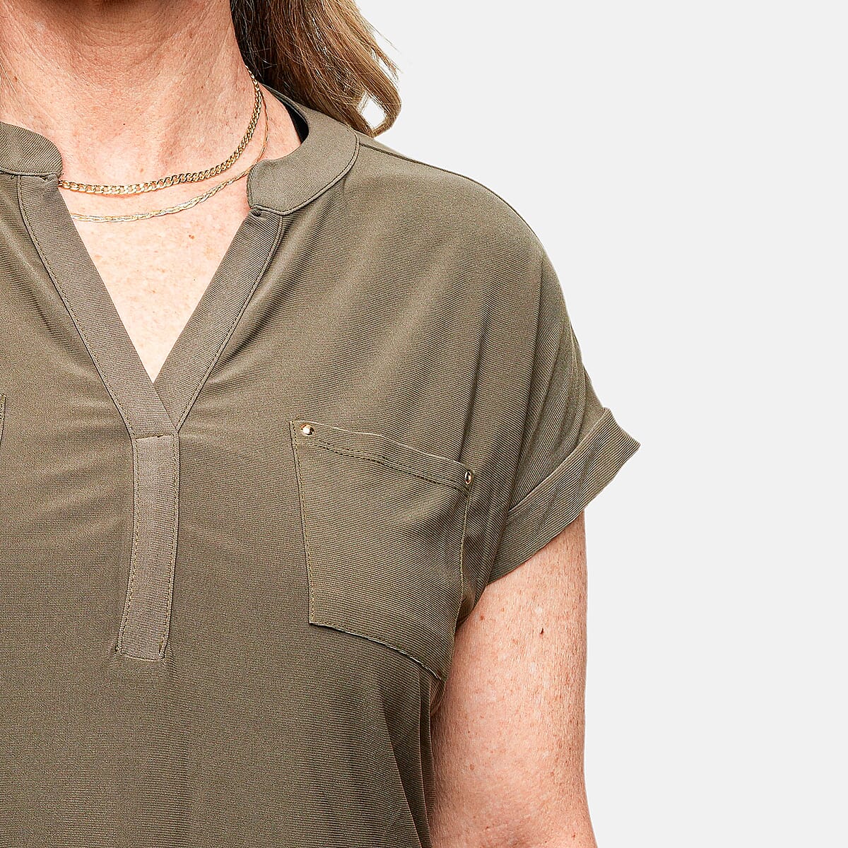 Joi De Vivre Olive Green Knit Top With 2 Front Pockets-L image number 4