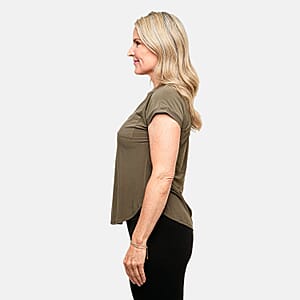 Joi De Vivre Olive Green Knit Top With 2 Front Pockets-M