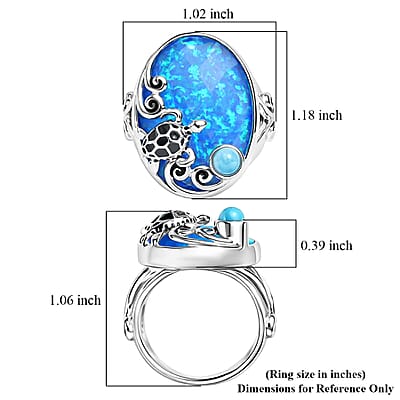 Sajen Silver Simulated Blue Opal Quartz Doublet and Larimar 19.00 ctw Ring in Rhodium Over Sterling Silver (Size 6.0)