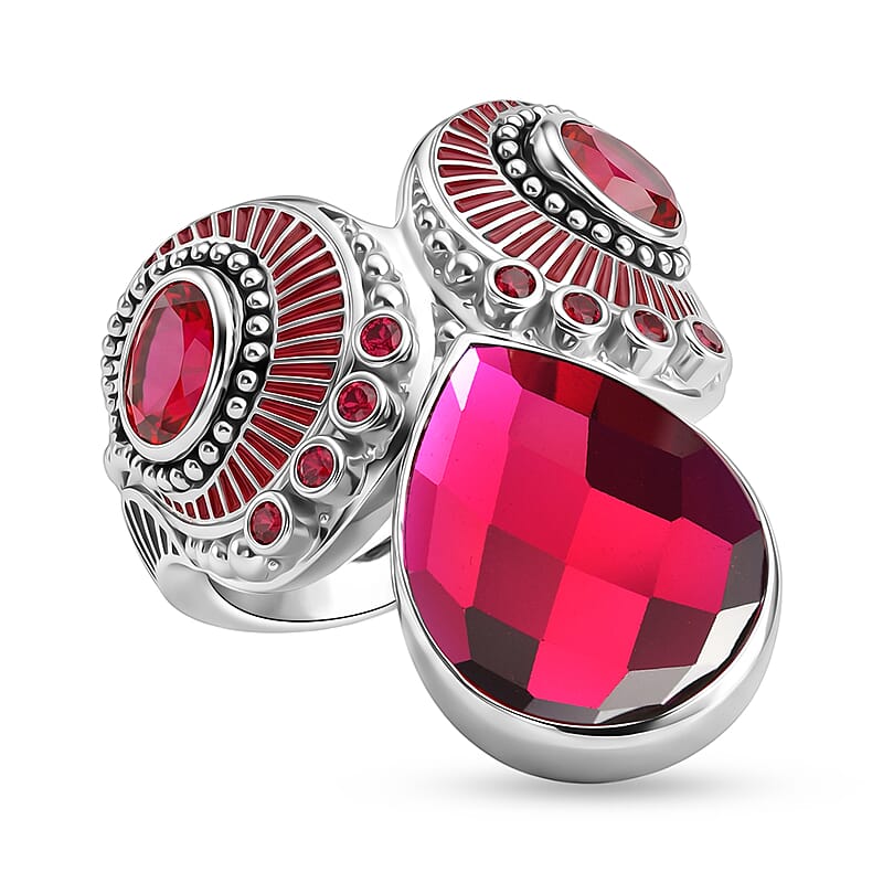 Sajen Silver Lab Created Ruby 13.65 ctw Ring in Rhodium Over Sterling Silver (Size 6.0)