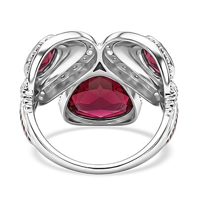 Sajen Silver Lab Created Ruby 13.65 ctw Ring in Rhodium Over Sterling Silver (Size 6.0)