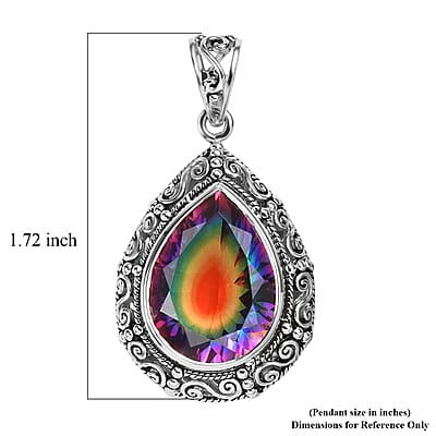 Sajen Silver Celestial Starlight Quartz Doublet 15.70 ctw Pendant without Chain in Rhodium Over Sterling Silver