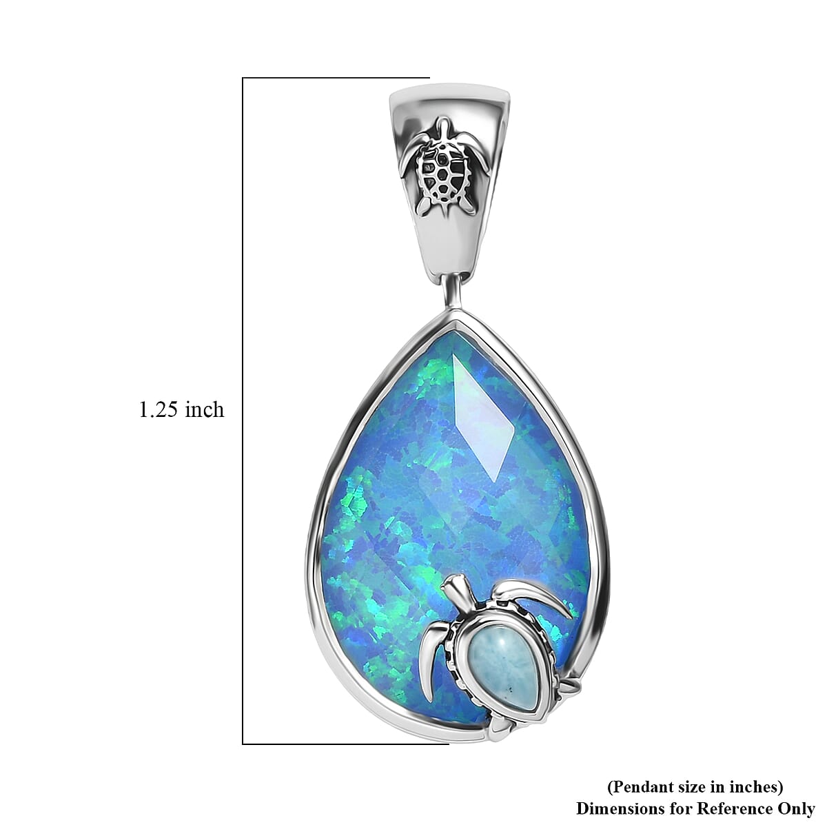 Sajen Silver Simulated Blue Opal Quartz Doublet and Larimar 9.30 ctw Pendant without Chain in Rhodium Over Sterling Silver image number 5
