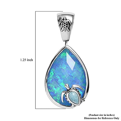 Sajen Silver Simulated Blue Opal Quartz Doublet and Larimar 9.30 ctw Pendant without Chain in Rhodium Over Sterling Silver