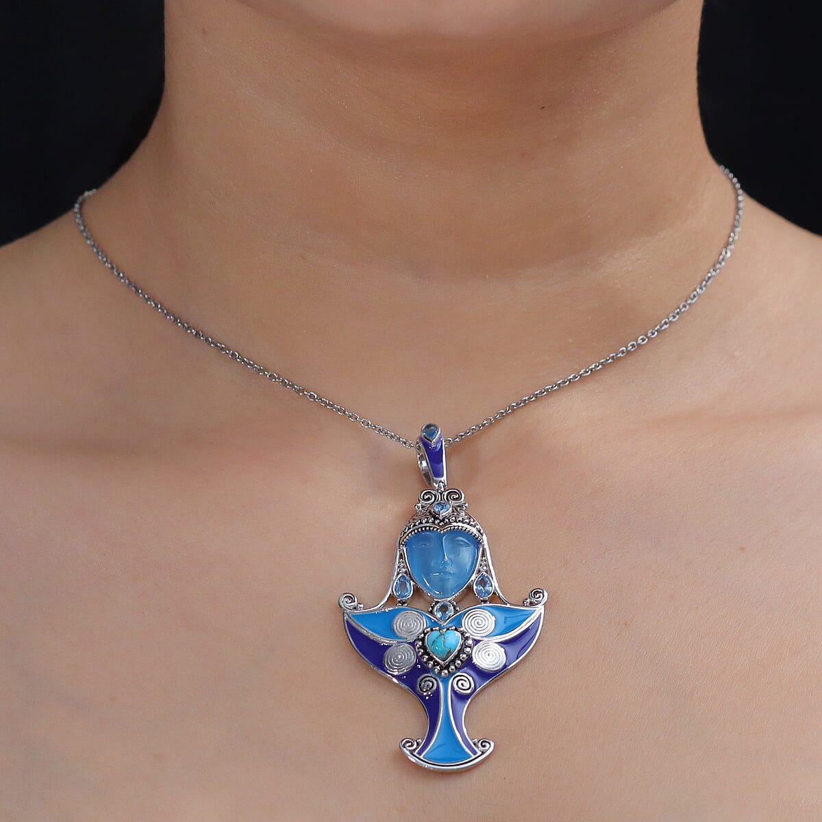 Sajen Silver Recon Turquoise and Multi Gemstone 10.15 ctw Pendant without Chain in Rhodium Over Sterling Silver image number 2