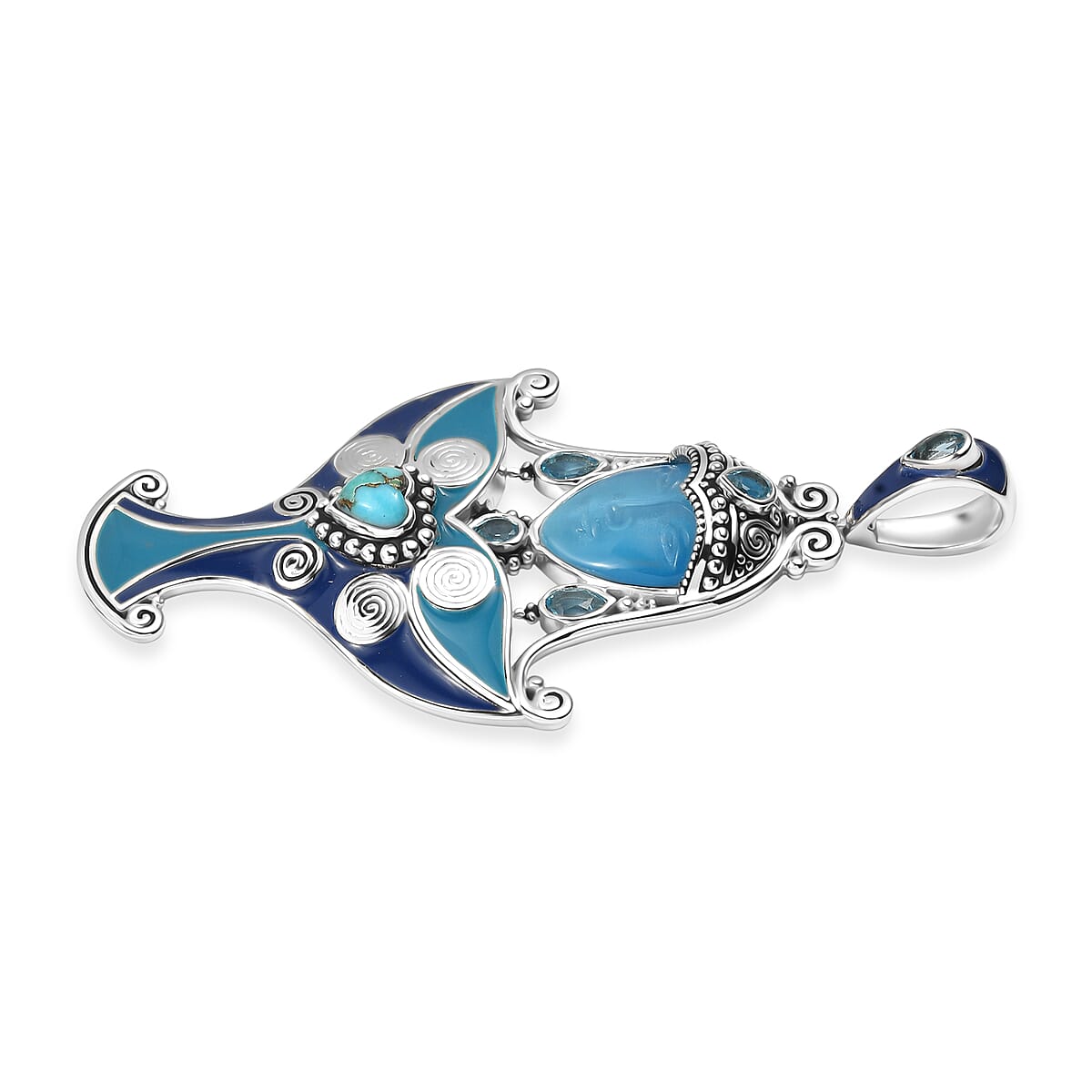 Sajen Silver Recon Turquoise and Multi Gemstone 10.15 ctw Pendant without Chain in Rhodium Over Sterling Silver image number 3