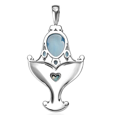 Sajen Silver Recon Turquoise and Multi Gemstone 10.15 ctw Pendant without Chain in Rhodium Over Sterling Silver