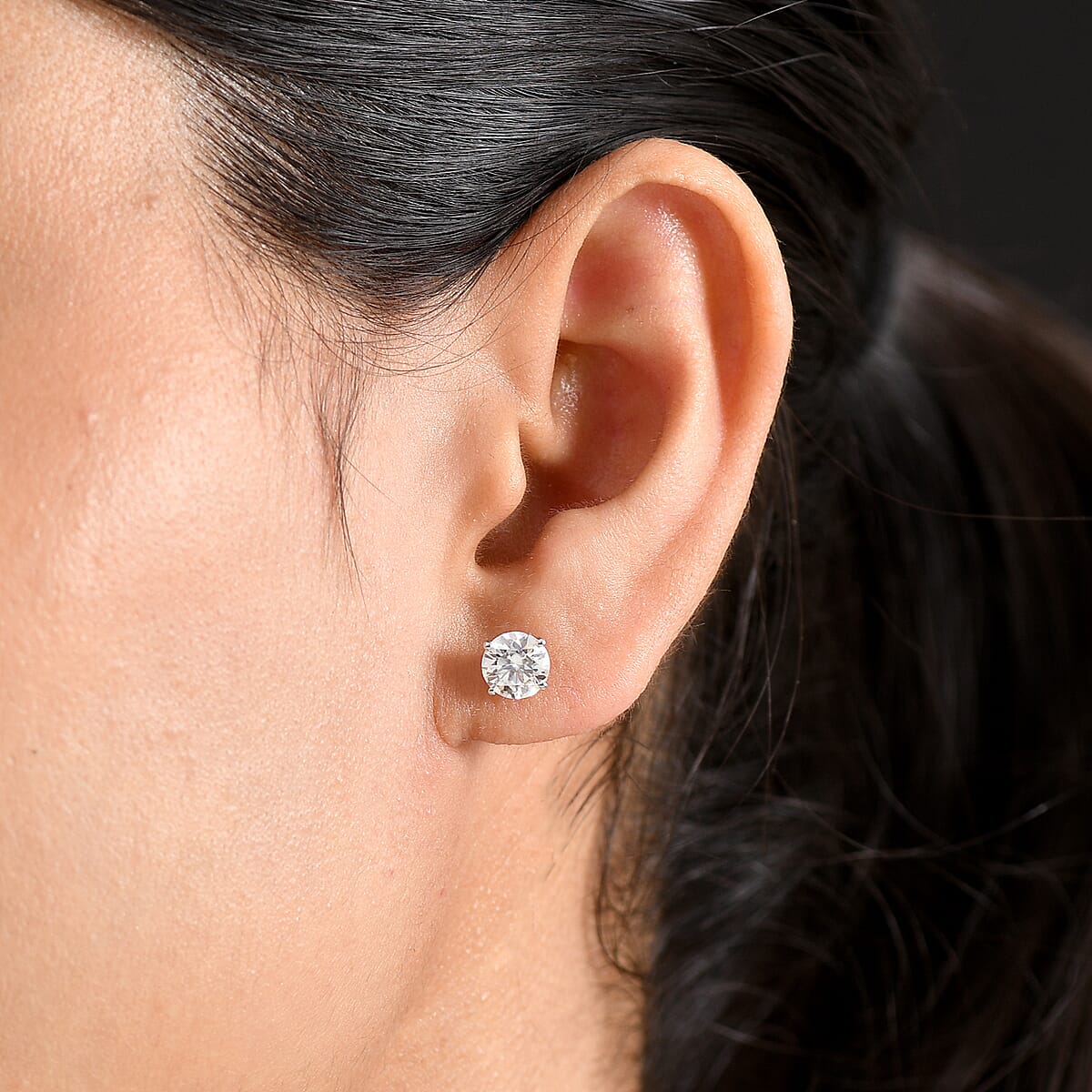 Moissanite 1.90 ctw Stud Earrings in 10K White Gold image number 2