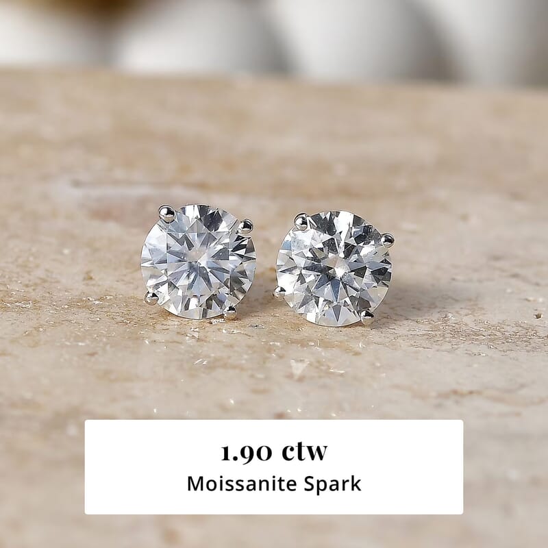 Moissanite 1.90 ctw Stud Earrings in 10K White Gold