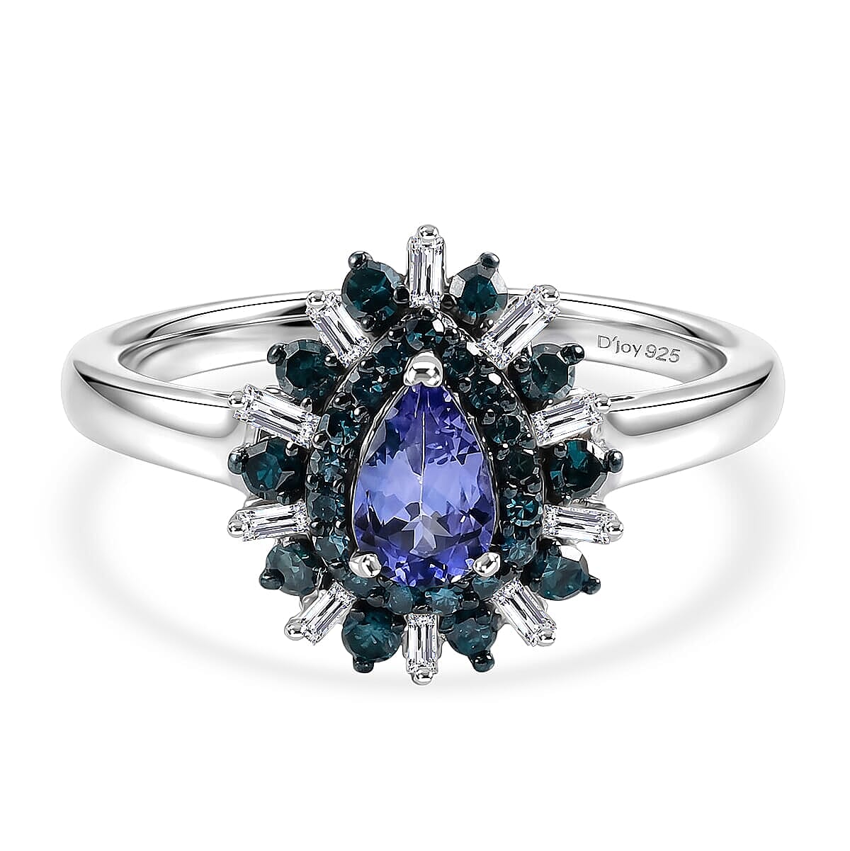D'Joy Peacock Tanzanite, Blue Diamond and White Diamond (IR) 0.75 ctw Ring in Rhodium Over Sterling Silver (Size 6.5)