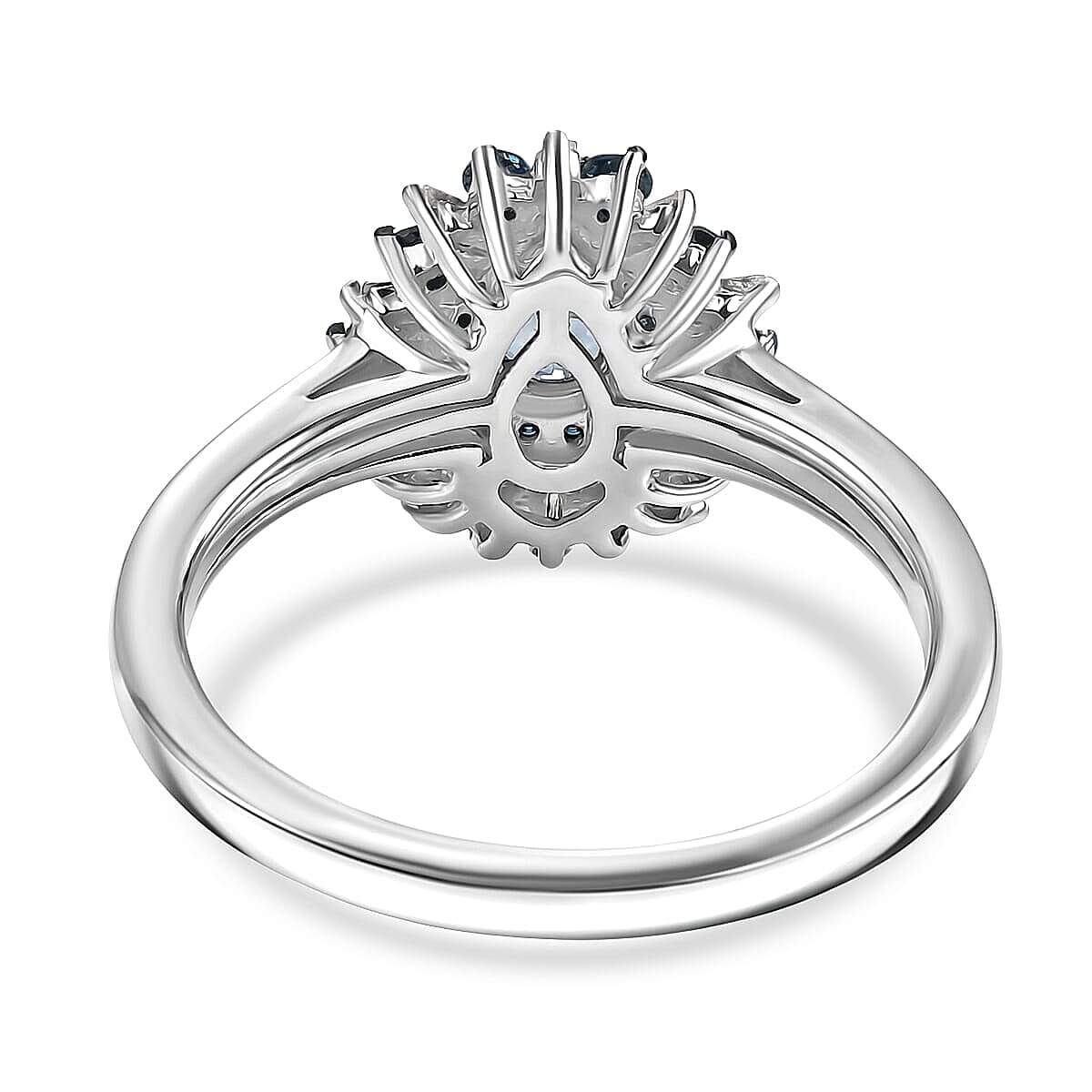 D'Joy Peacock Tanzanite, Blue Diamond and White Diamond (IR) 0.75 ctw Ring in Rhodium Over Sterling Silver (Size 6.5)