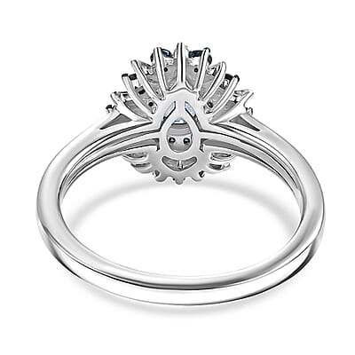 D'Joy Peacock Tanzanite, Blue Diamond and White Diamond (IR) 0.75 ctw Ring in Rhodium Over Sterling Silver (Size 6.5)