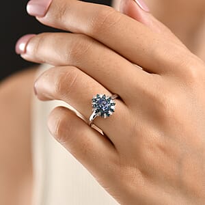 D'Joy Peacock Tanzanite, Blue and White Diamond IR 0.75 ctw Ring in Rhodium Over Sterling Silver (Size 8.0)