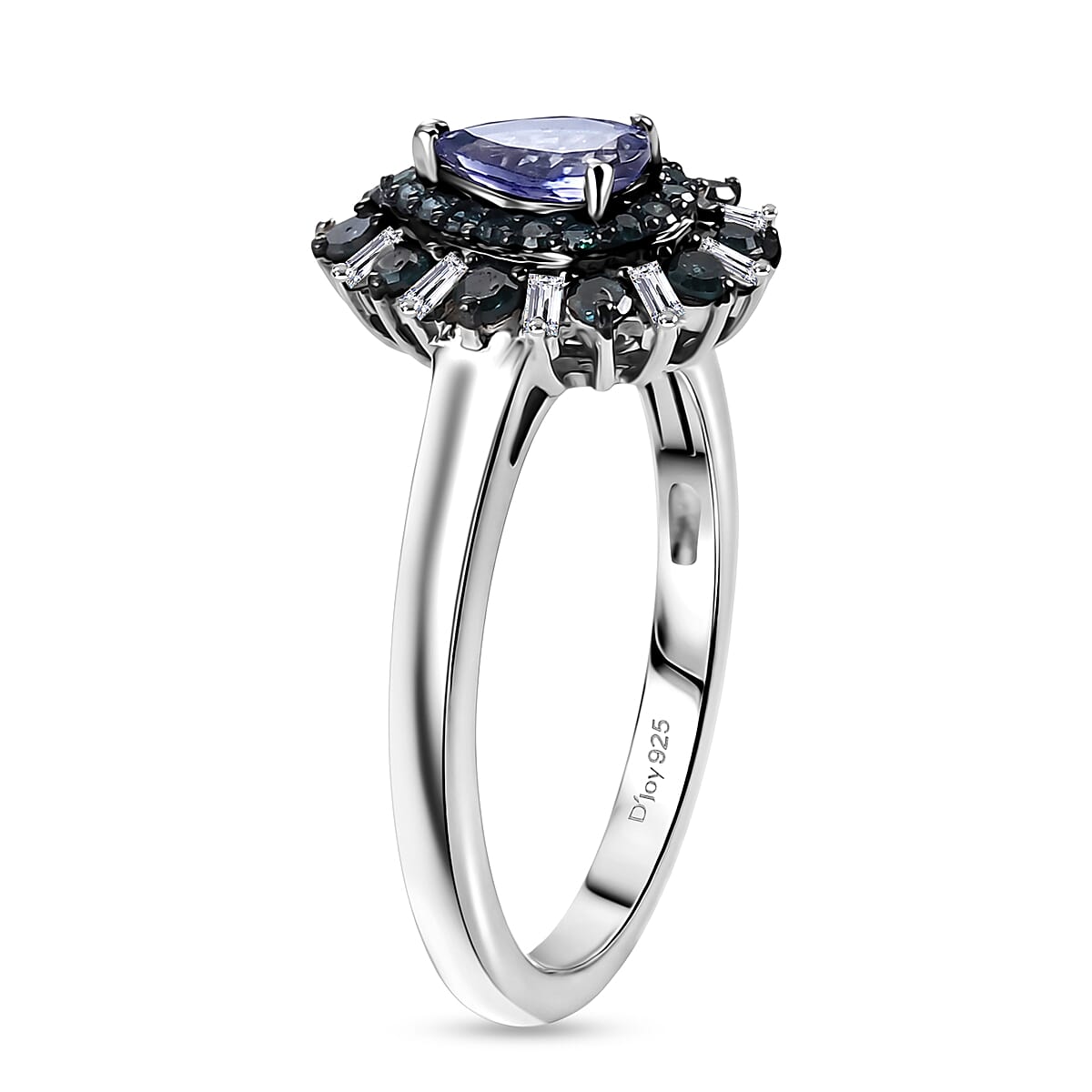 D'Joy Peacock Tanzanite, Blue and White Diamond IR 0.75 ctw Ring in Rhodium Over Sterling Silver (Size 8.0) image number 4