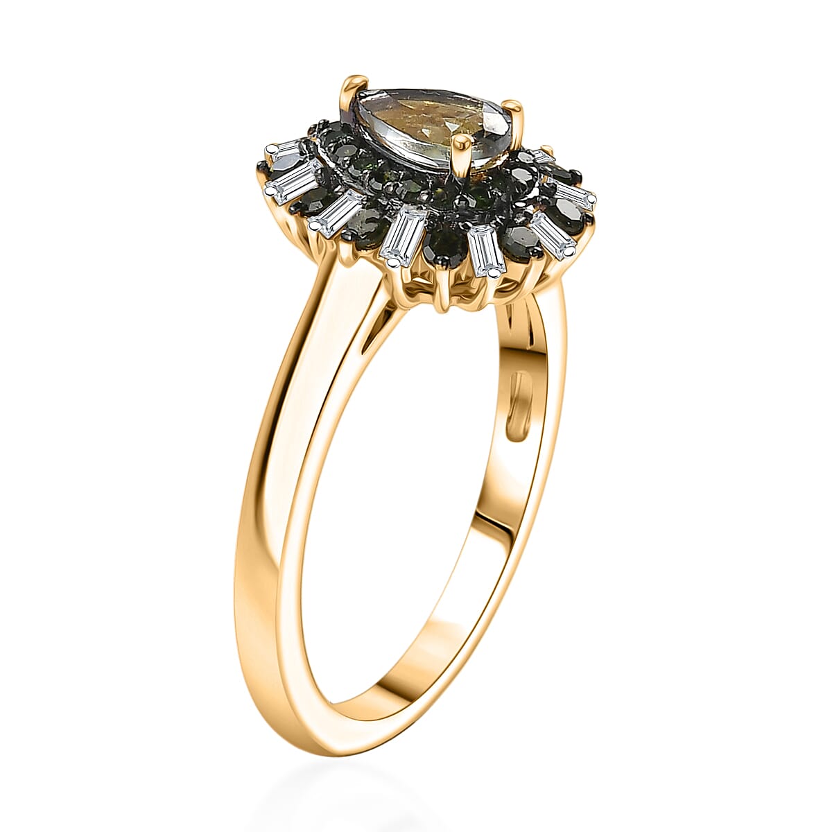 D'Joy Peacock Tanzanite, Green and White Diamond IR 0.75 ctw Ring in 18K Vermeil Yellow Gold Over Sterling Silver (Size 8.0) image number 4
