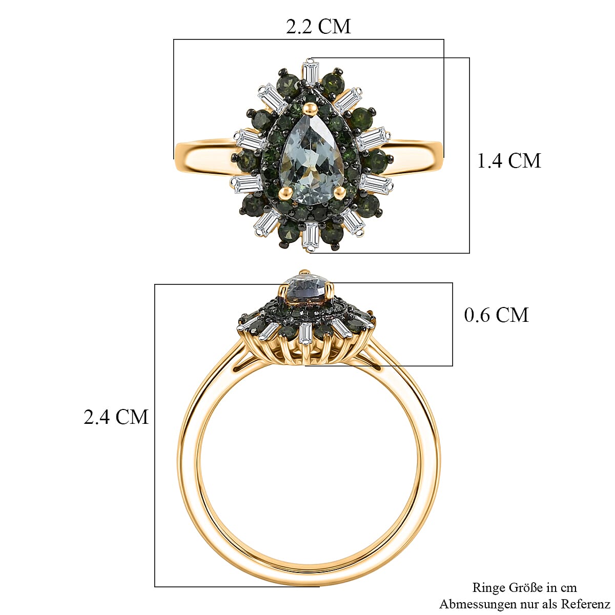 D'Joy Peacock Tanzanite, Green and White Diamond IR 0.75 ctw Ring in 18K Vermeil Yellow Gold Over Sterling Silver (Size 8.0) image number 6