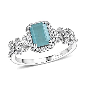 D'Joy Premium Grandidierite and White Zircon 1.60 ctw Tidal Twist Ring in Rhodium Over Sterling Silver (Size  10.0)