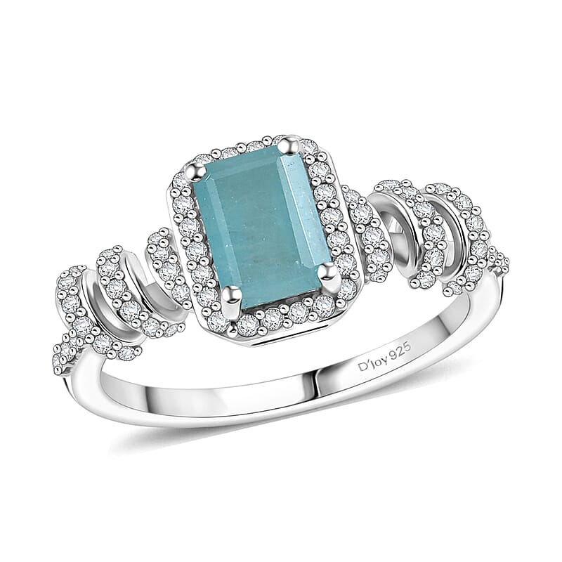 D'Joy Premium Grandidierite and White Zircon 1.60 ctw Tidal Twist Ring in Rhodium Over Sterling Silver (Size  5.0)