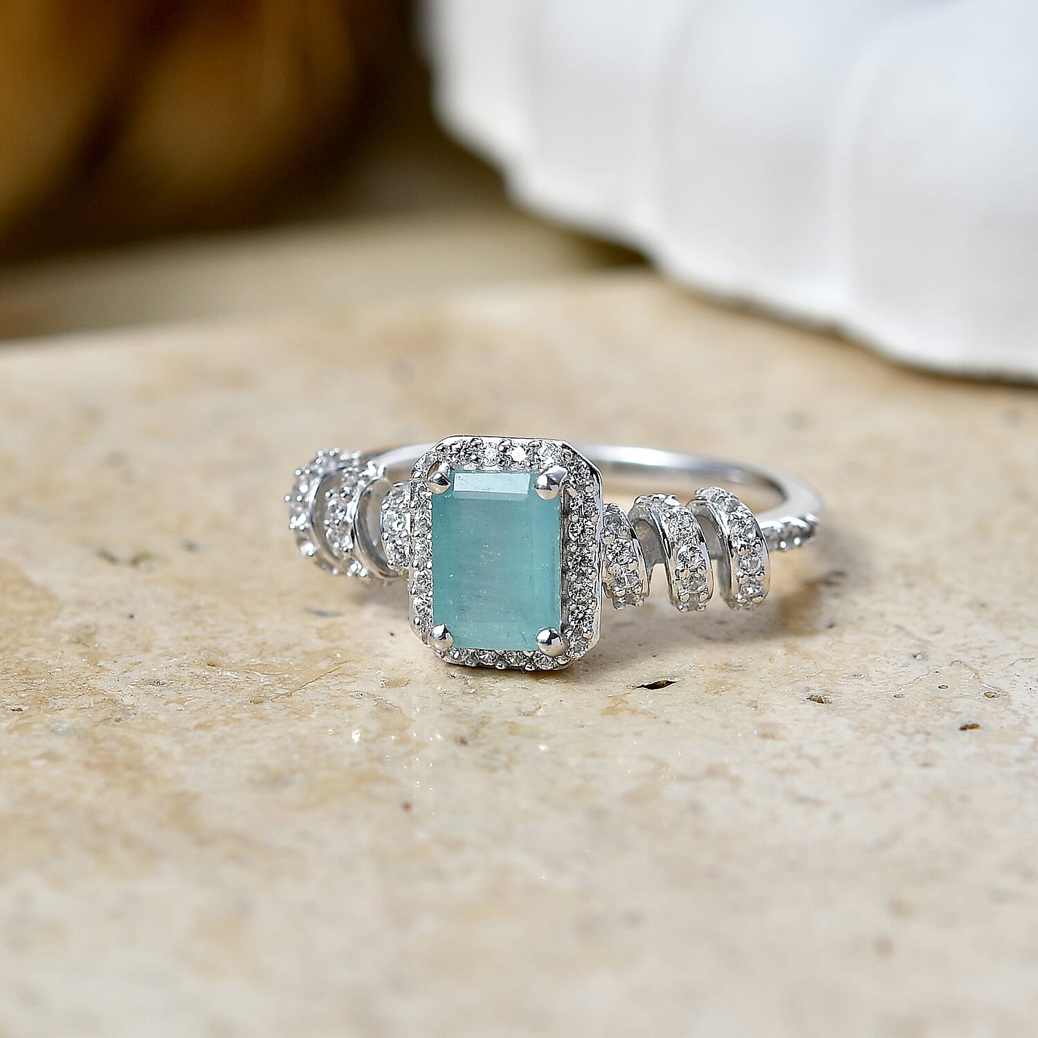 D'Joy Premium Grandidierite and White Zircon 1.60 ctw Tidal Twist Ring in Rhodium Over Sterling Silver (Size  5.0)