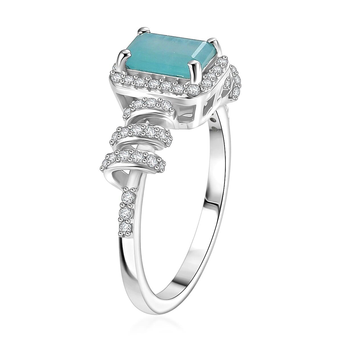 D'Joy Premium Grandidierite and White Zircon 1.60 ctw Tidal Twist Ring in Rhodium Over Sterling Silver (Size  5.0)
