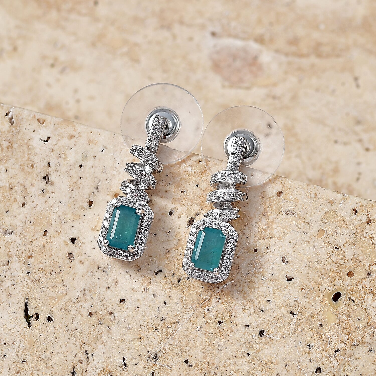 D'Joy Premium Grandidierite and White Zircon 2.00 ctw Tidal Twist Earrings in Rhodium Over Sterling Silver