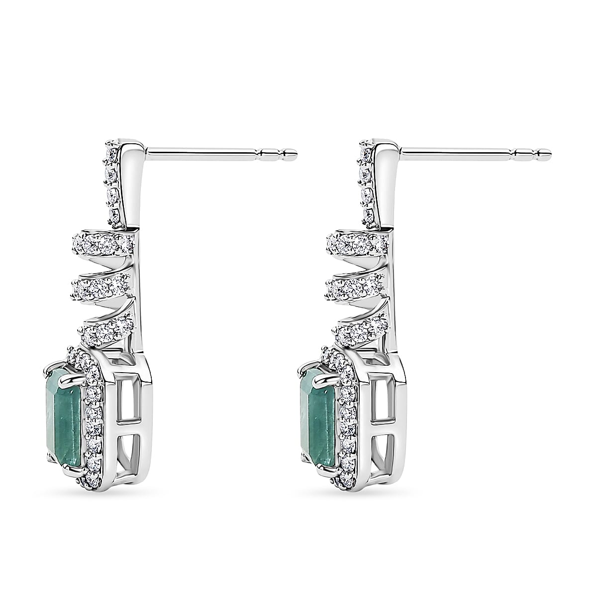 D'Joy Premium Grandidierite and White Zircon 2.00 ctw Tidal Twist Earrings in Rhodium Over Sterling Silver