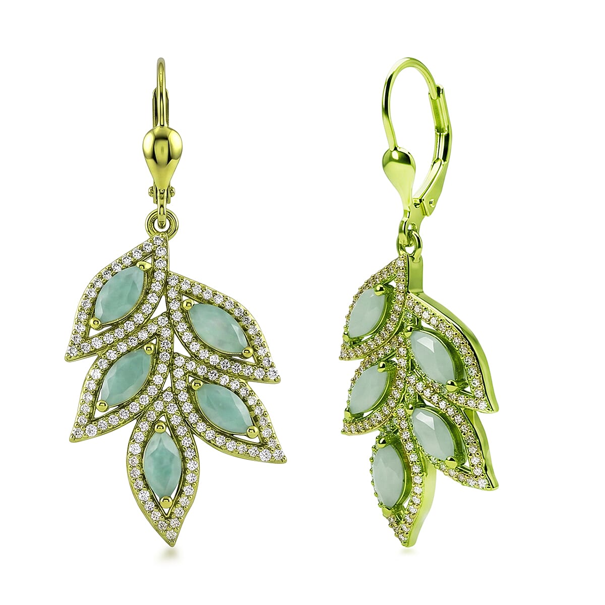D'Joy Premium Grandidierite and White Zircon 4.40 ctw Tidal Vine Earrings in Green E-coat Sterling Silver