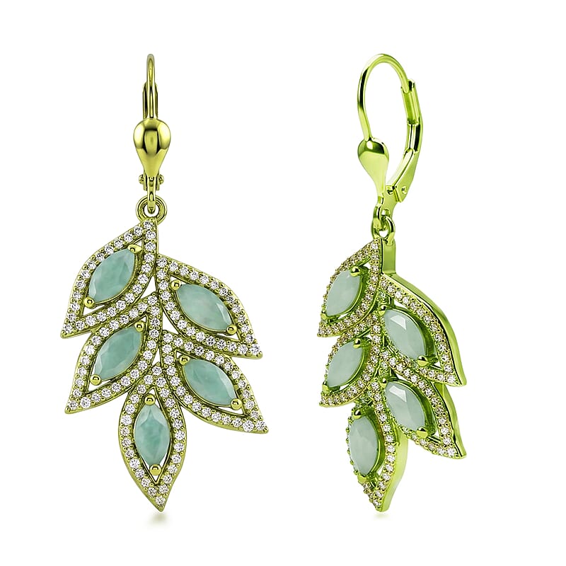 D'Joy Premium Grandidierite and White Zircon 4.40 ctw Tidal Vine Earrings in Green E-coat Sterling Silver