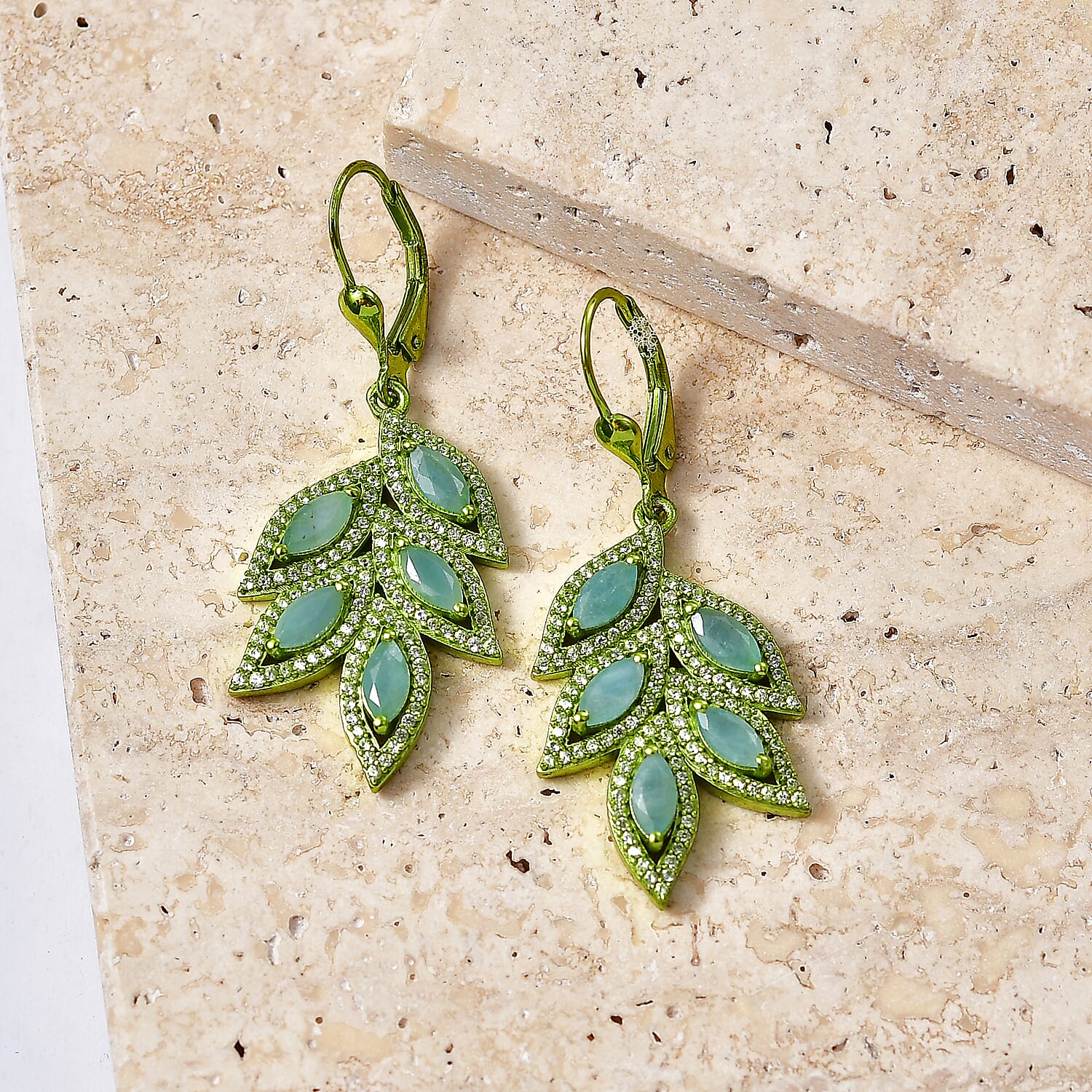 D'Joy Premium Grandidierite and White Zircon 4.40 ctw Tidal Vine Earrings in Green E-coat Sterling Silver