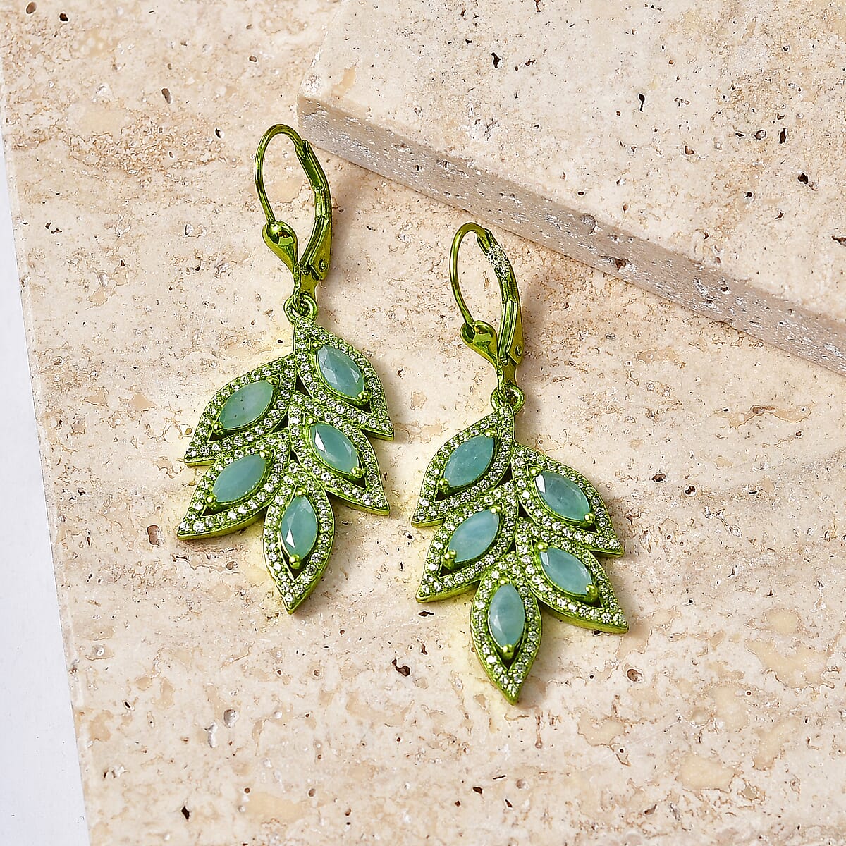 D'Joy Premium Grandidierite and White Zircon 4.40 ctw Tidal Vine Earrings in Green E-coat Sterling Silver image number 1
