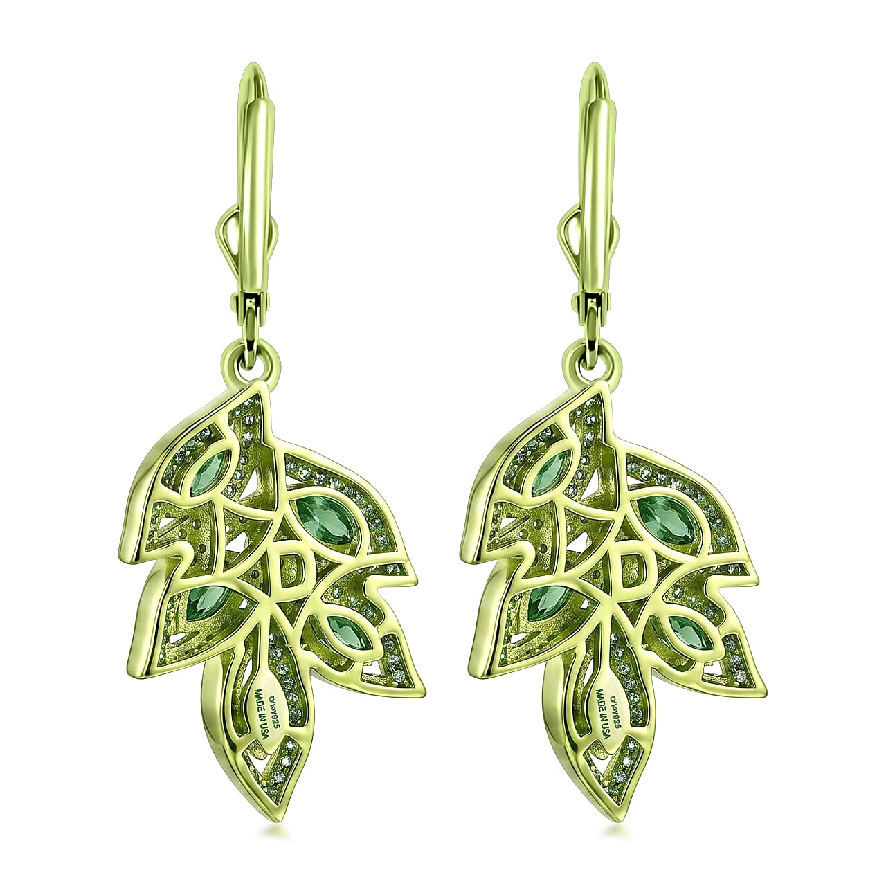 D'Joy Premium Grandidierite and White Zircon 4.40 ctw Tidal Vine Earrings in Green E-coat Sterling Silver