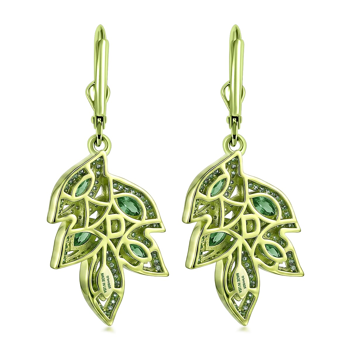 D'Joy Premium Grandidierite and White Zircon 4.40 ctw Tidal Vine Earrings in Green E-coat Sterling Silver image number 4