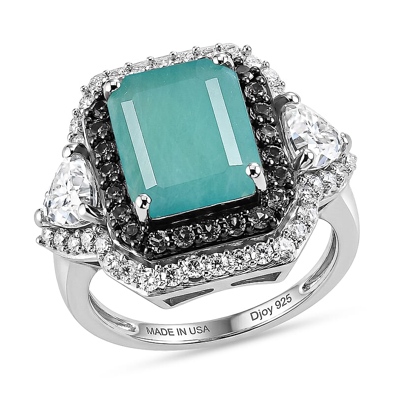 D'Joy Premium Grandidierite and Multi Gemstone 7.60 ctw Ocean Embrace Ring in Rhodium Over Sterling Silver (Size  6.0)