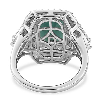 D'Joy Premium Grandidierite and Multi Gemstone 7.60 ctw Ocean Embrace Ring in Rhodium Over Sterling Silver (Size  6.0)