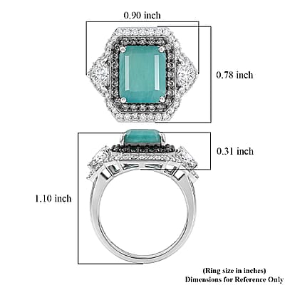 D'Joy Premium Grandidierite and Multi Gemstone 7.60 ctw Ocean Embrace Ring in Rhodium Over Sterling Silver (Size  6.0)