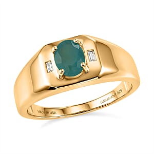 Premium Grandidierite and Luxuriant Lab Grown Diamond G-H SI 1.35 ctw Men's Ring in 18K Vermeil Yellow Gold Over Sterling Silver (Size  10.0)