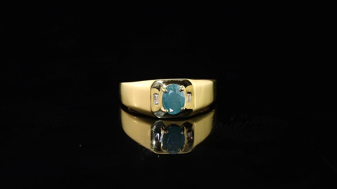 Premium Grandidierite, Luxuriant Lab Grown Diamond (G-H, SI) Men's Ring in 18K Vermeil YG Over Sterling Silver (Size 10.0) (Ships in 08-10 Days) 1.35 ctw