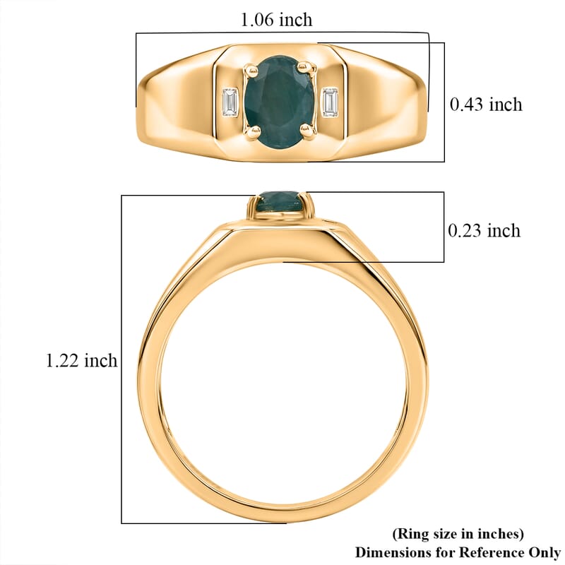 Premium Grandidierite and Luxuriant Lab Grown Diamond G-H SI 1.35 ctw Men's Ring in 18K Vermeil Yellow Gold Over Sterling Silver (Size  13.0)