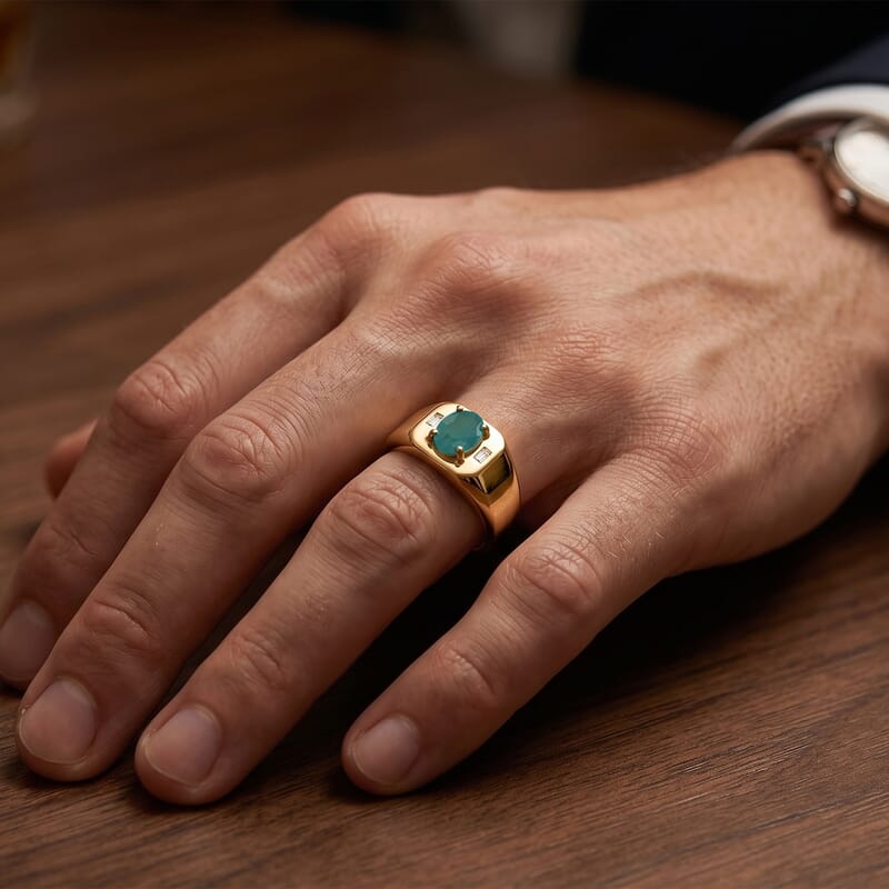 Premium Grandidierite and Luxuriant Lab Grown Diamond G-H SI 1.35 ctw Men's Ring in 18K Vermeil Yellow Gold Over Sterling Silver (Size  14.0)