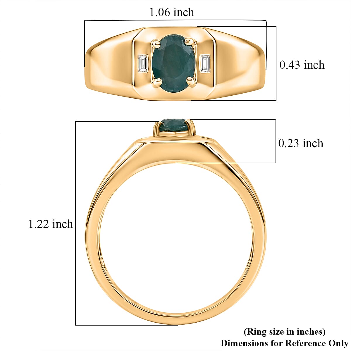 Premium Grandidierite and Luxuriant Lab Grown Diamond G-H SI 1.35 ctw Men's Ring in 18K Vermeil Yellow Gold Over Sterling Silver (Size  14.0)