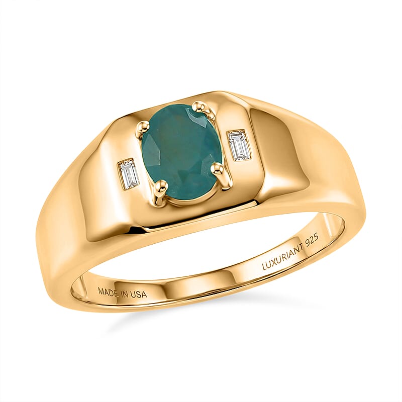 Premium Grandidierite and Luxuriant Lab Grown Diamond G-H SI 1.35 ctw Men's Ring in 18K Vermeil Yellow Gold Over Sterling Silver (Size  9.0)