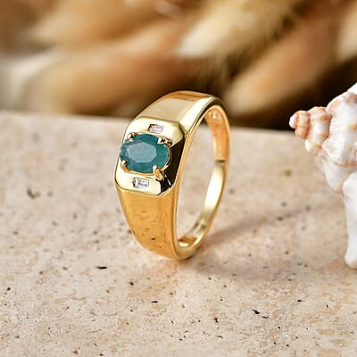 Premium Grandidierite and Luxuriant Lab Grown Diamond G-H SI 1.35 ctw Men's Ring in 18K Vermeil Yellow Gold Over Sterling Silver (Size  9.0)