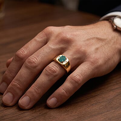 Premium Grandidierite and Luxuriant Lab Grown Diamond G-H SI 1.35 ctw Men's Ring in 18K Vermeil Yellow Gold Over Sterling Silver (Size  9.0)