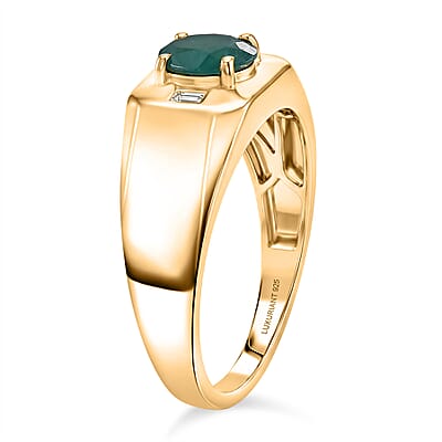 Premium Grandidierite and Luxuriant Lab Grown Diamond G-H SI 1.35 ctw Men's Ring in 18K Vermeil Yellow Gold Over Sterling Silver (Size  9.0)