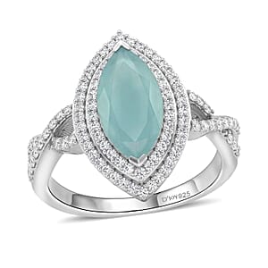 D'Joy Premium Grandidierite and Moissanite 2.30 ctw Ocean infinity Ring in Rhodium Over Sterling Silver (Size  10.0)